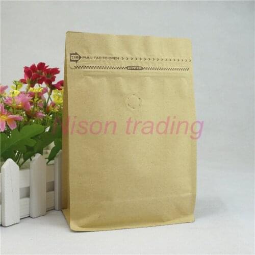 13.5x20cm Coffee bag 100pcs Brown Stand up kraft paper aluminum foil ziplock Pouches with one-way-Valve heat sealable valve sack