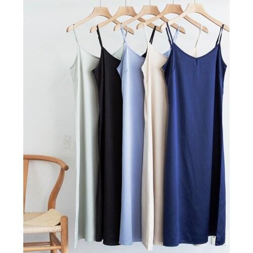 2021 Fashion Womens Dress Summer Spaghetti Satin Long Maxi Woman Dress Very Soft Smooth Plus Size S-4XL M30262