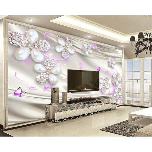 3d Wallpaper Living Room Deluxe 3d Pearl Diamond Flower HD Print Eco Silk Wallpaper
