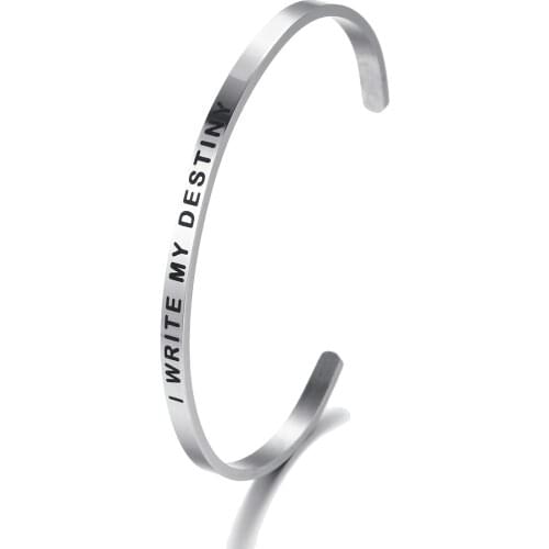 4mm Width Inspiration Bracelets Bangles Stainless Steel Bangles Positive I WRITE MY DESTINY Bracelets Sliver color