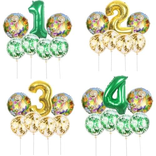 7pcs/lot Children Birthday Party Decoration Set Foil Balloons Gold Green Number Air Balloon Kid toy Game Gamepad Baby Shower