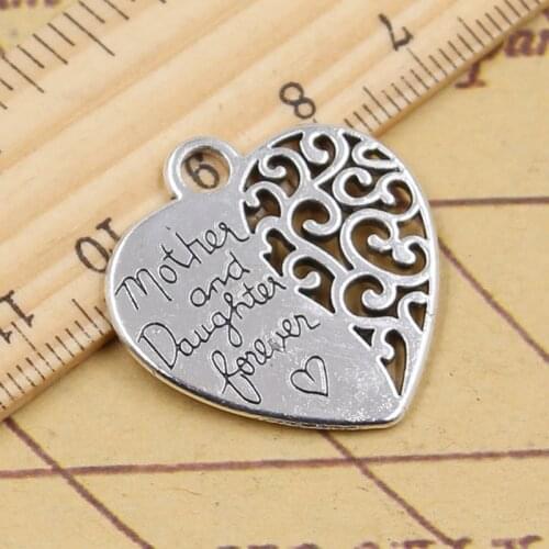 8pcs Charms heart mother daughter forever 27x28mm Antique Silver Color Pendants Making DIY Handmade Tibetan Finding Jewelry