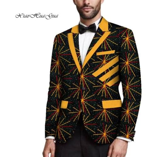 African Men Blazer Bazin Riche Traditional African Clothing Men Print Top Coat Blazer Cotton Outwear African Clothes WYN799