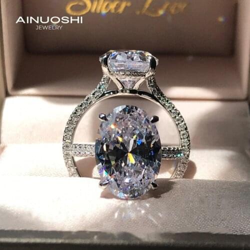 AINUOSHI 925 Sterling Silver 10x14mm Oval Cut SimulatedSONA Diamond Engagement Rings For Women Promise Anniversary Wedding Rings