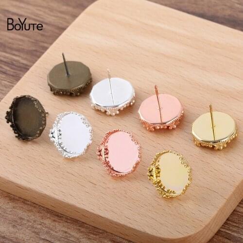 BoYuTe (20 Pieces/Lot) Fit 15MM Cabochon Stone Metal Brass Crown Stud Earring Base Blank Tray Diy Handmade Jewelry Accessories