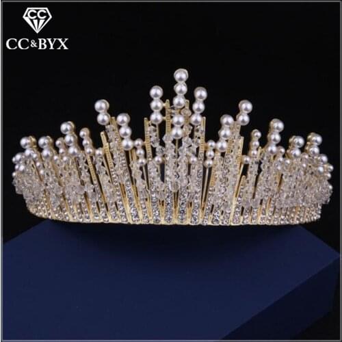 CC tiaras and crowns hairband luxury pageant crystal rhinestones pearl bridal wedding hair accessories for bride jewelry xy001