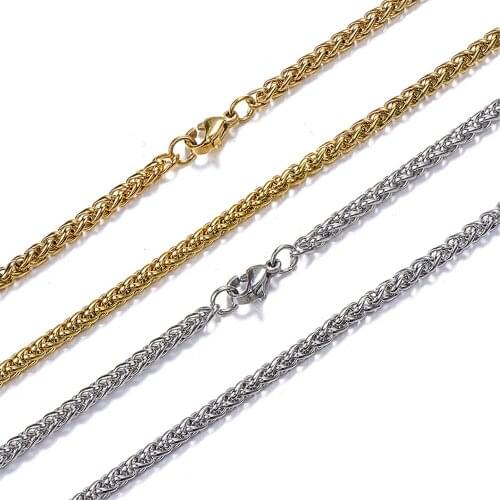 New Fashion Rope Link Chain Necklaces Male Gold Color Stainless Steel 3mm Chains For Men Women Jewelry Gift