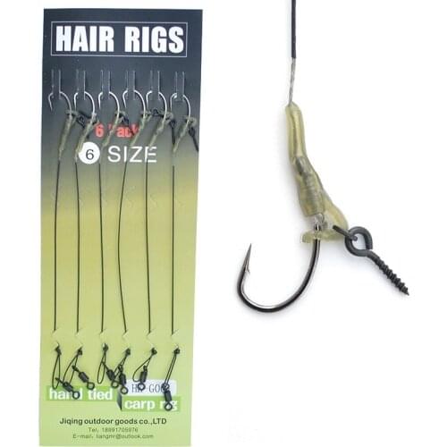 Carp Fishing Chod Rig 6pcs/set Black Bait Screw Coated Line Ready Tied Carp Rig Curve Shank Fishing Hooks Size 2# 4# 6# 8