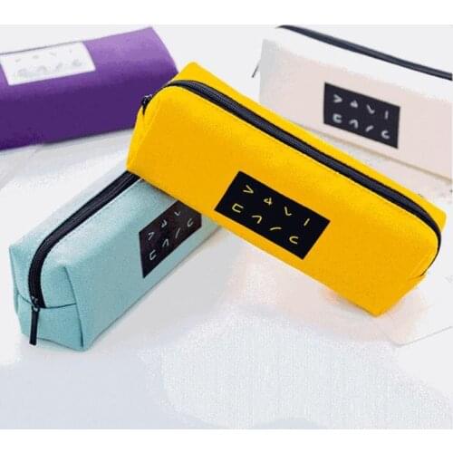 Simple Canvas Pencil Case for Student Large Capacity Makeup Brush Pen Case Bag Organizer for Office 4.5*17.5*6cm Zipper Closure