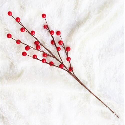 10mm Artificial Berry Vivid Red Color Berries With Long Branch Home Garland Simulation Plant Wedding Garden Decoration
