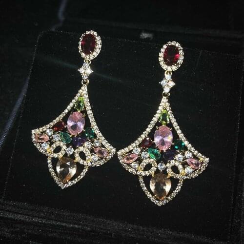 CIZEVA Exquisite Ethnic Jewelry Luxury 925 Sterling Silver Crystal Dangle Earrings Bling Cubic Zirconia Earing Jewelry Gift