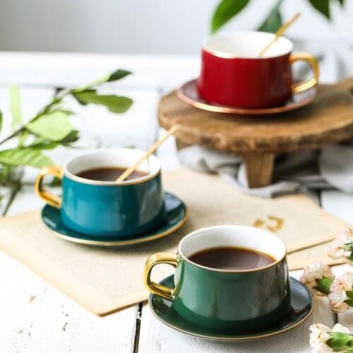 Gold Edge Handgrip Coffee Mug Espresso Cups Noble Coffe Cup Esspresso Cups Ceramic Tea Mug Cups And Mugs Tray Spoon Luxurious