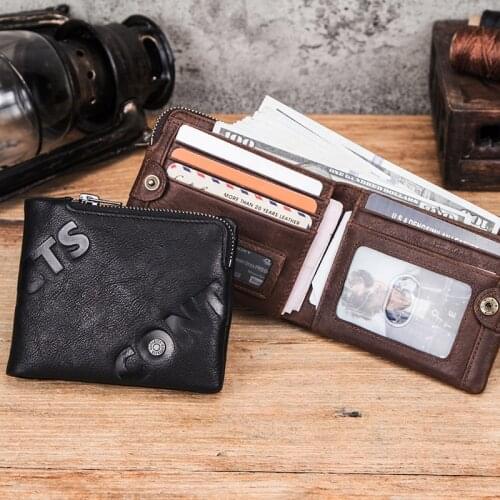 CONTACTS 100% Genuine Leather Wallet Men Small Coin Purses Pocket Male Money Bags Cowhide Card Holder Wallets Rfid Carteira