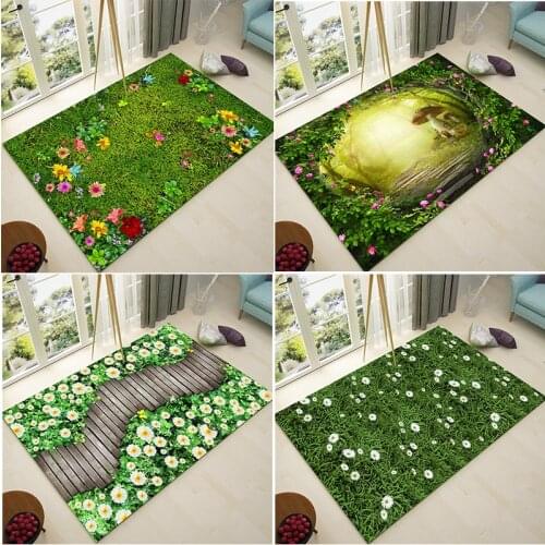 Nordic Green Pastoral Style 3D Carpet Living Room Flower Mats Sofa Coffee Table Cushion Balcony Bedroom Bedside Bathroom doormat