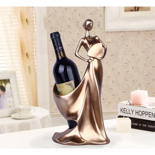 Creative Home Decorative Figurines Ornaments Modern Minimalist Blue Take Fan Beauty Wine Rack Decoration Creative Wedding Craft