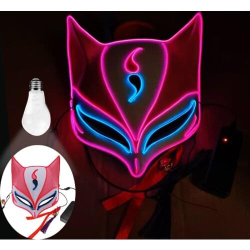 Anime Japanese Kitsune Mask Multicolour Led Fox Mask Plastic Led Light up Masks Cosplay Mask Headwear Halloween Mask Party Adult