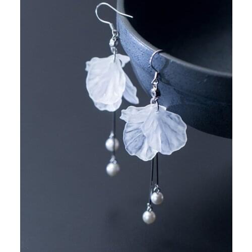 Fashion Korean Tassel Flower Round Pearl Bead Long Dangle Earrings For Women Girls Wedding Party Jewelry eh461