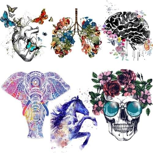 Punk/Animal Stickers Heart/Skull Iron On Transfers On Clothes Diy Stickers For Clothes Heat Transfer Vinyl T-Shirts Applique