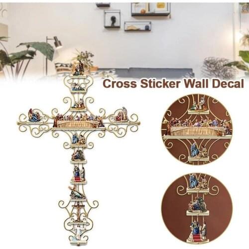 The Life of Christ Cross Wall Sticker, Collection Custom-Crafted Display Mural PVC Wall Decal for Church Home Livingroom Bedroom