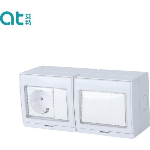 IP55 4Gang Switch 1Gang Socket Outdoor Wall Switch Socket Weather&Dust Proof Power Outlet German Standard