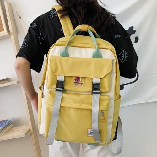 Large Capacity Fashionable Girl Panelled Backpack 2021 New Nylon Waterproof Cute Schoolgirl Schoolbag Campus Style Travel Bag