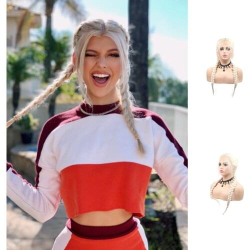 Platinum Blonde Double Braid Lace Front Wig Natural Looking Middle Part with Baby Hair Half Hand Tied Synthetic Wigs for Women