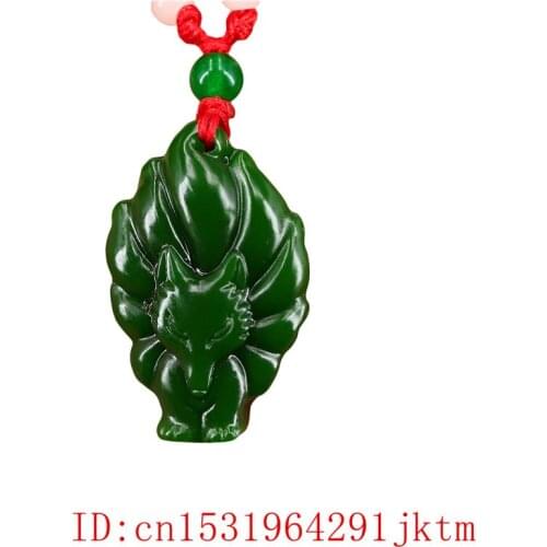 Green Jade Fox Pendant Chinese Jadeite Fashion Carved Jewelry Necklace Men Amulet Charm Natural Women for Gifts
