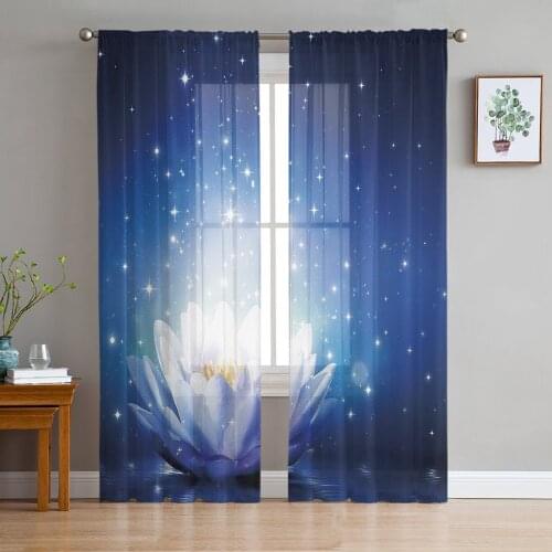 Youth Bedroom Sheer Curtains White Lotus Stars Twinkle Kitchen Study Hanging Curtains Living Room Holiday Decor Tulle Curtains