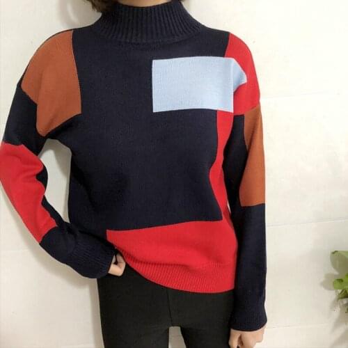 Pullover Sweater 2021 Turtleneck Plaid Casual Loose New Autumn Winter Long Sleeve Knit Sweaters Vestidos LXJ1043