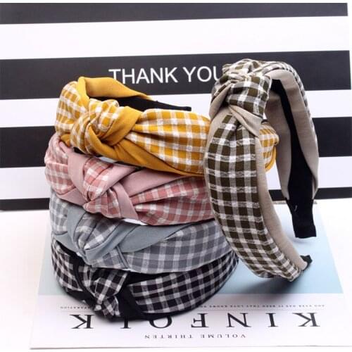 Q Girls Hair Holder Head Jewelry Hair Accessries Grid Colors Elegant 1PC Patchwork Women Hairbands Wide Hoop Headband