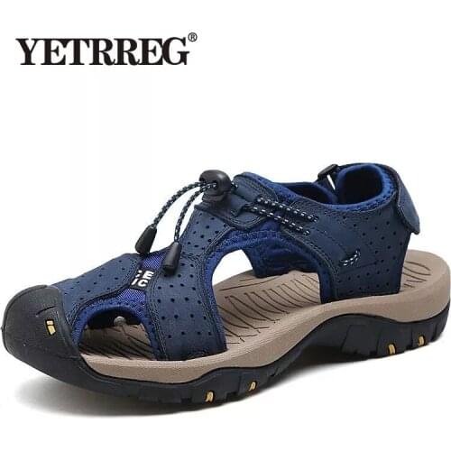 Vancat Big Size Genuine Leather Men Sandals New Summer Men Shoes Beach Sandals for Man Fashion Brand Outdoor Casual Sneakers