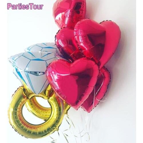 7pcs/set Wedding Decorations Balloons Kits Red Heart Gold Ring Foil Balloon Engagement Bride Party Supplies Anniversary Globos