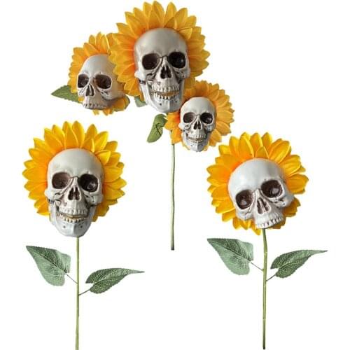 Halloween Decoration Skull Sunflower Garden Horror Atmosphere Decor Simulation Flower Ornament Quirky Halloween Themed Party Pro