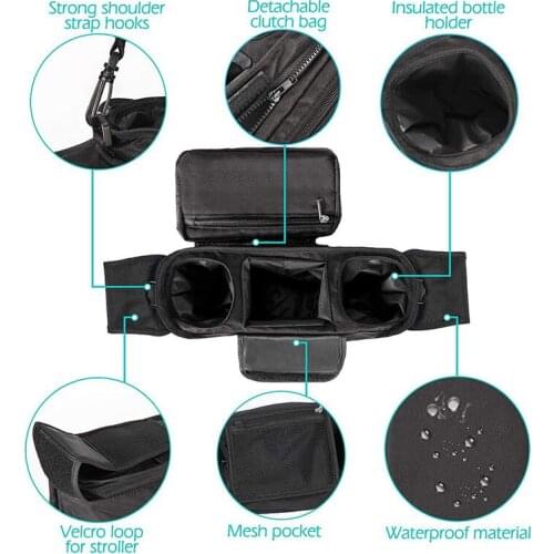 Universal Baby Stroller Organizer with Insulated Cup Holder Detachable Phone Bag & Shoulder Strap Fits for Stroller