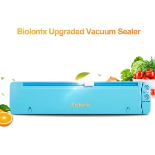 Biolomix Vacuum Sealer with Built-in Cutter 220V Automatic Food Packing Machine 10 Free Bags Best Vacuum Packer for Kitchen Blue