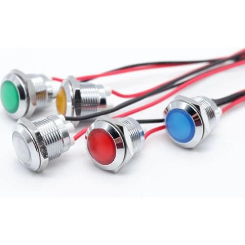 12mm Waterproof LED Metal Warning Indicator Light Pilot Signal Lamp IP66 3V 5V 6V 9V 12V 24V 220v Red Yellow Blue Green White