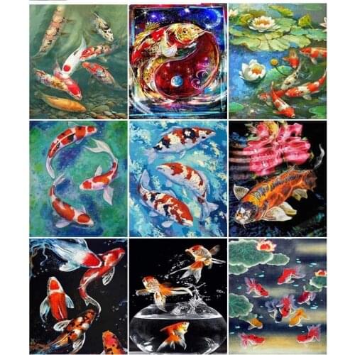 Canvas Size Paint With Diamond Embroidery "Fish ocean water" Diamond Painting Full Square Round Picture Of Rhinestone Decor