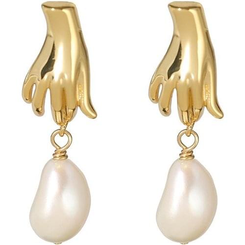 Pearl earrings female fashion design sense finger earrings simple pearl earrings delicate womens earrings