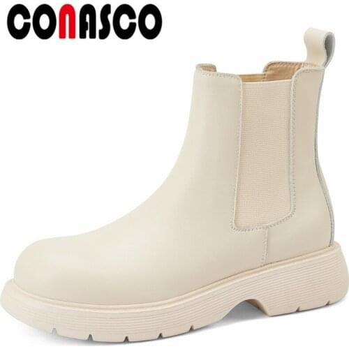 CONASCO Retro Punk Women Ankle Boots Autumn Winter Warm Party Cow Leather Party Basic Prom Office Concise New Brand Shoes Woman