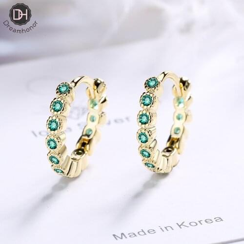 Dreamhonor New Full Cubic Zirconia Gold Dangle Small Circle Hoop Earrings For Women серьги Jewelry Steampunk Ear Clip Gift