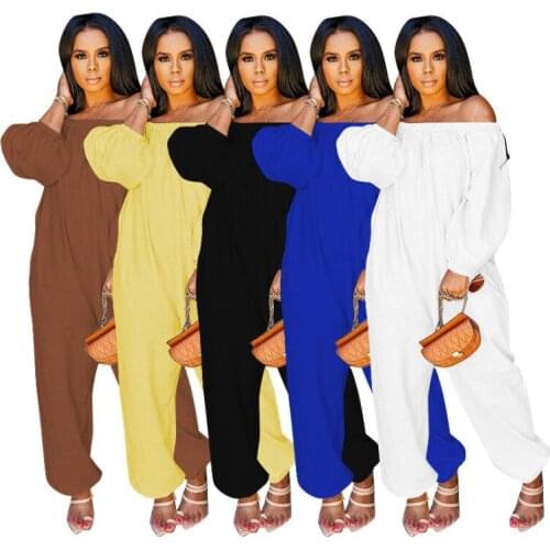 Autumn New Arrived Slash Neck Loose Long Jumpsuits Long Sleeves Casual Pocket Comfortable Lady Party Sports Rompers 2020