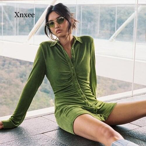 Womens Autumn Ruffled Long-Sleeved Shirt Collar Dress Ladies Temperament Sexy Mini Female Button Slim Party