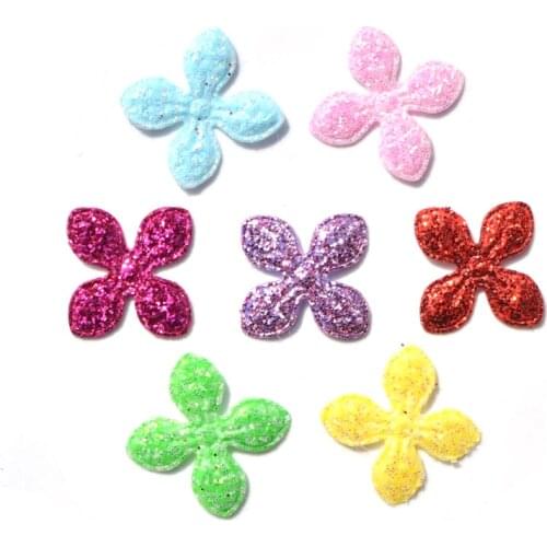 100Pcs 16mm Mixed Glitter Spring Cross Flower Sewing on Felt Fabric Patch Cloth Appliques/Craft Wedding Decor K20