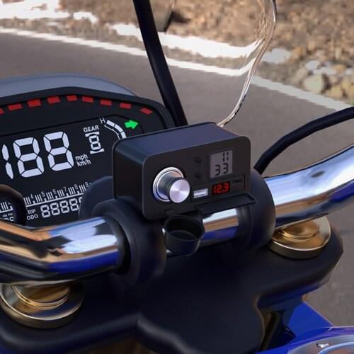 12V Multifunctional Motorcycle Cigarette Lighter Socket Adapter USB Charger Fast Charging With Timetable With Lighter Head Black