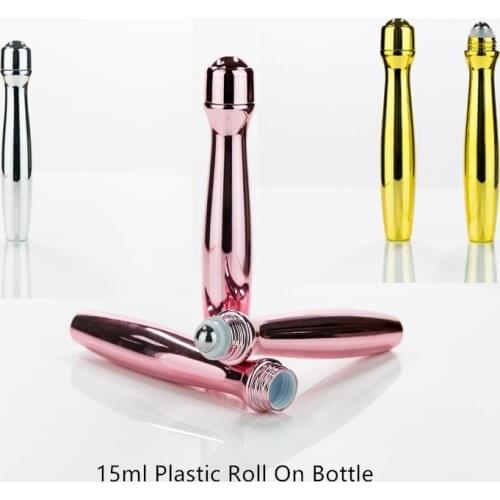 15ml Gold Silver Pink Essential Oil Bottle Roll on Bottle Empty Plastic Massager Eye Cream Perfume Steel Roller Ball Container