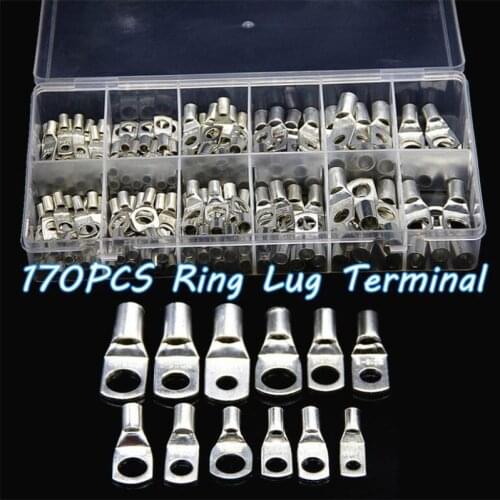 170PCS Assortment SC Bare Crimp Terminals lug Tinned Copper Lug Ring Wire Butt Connectors Electrical Cable Splice Terminals Kit