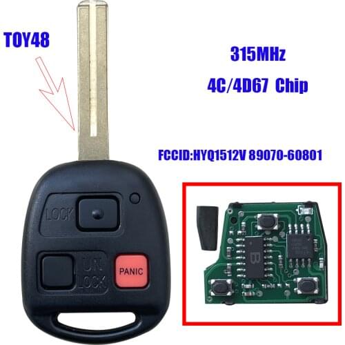 New 3 Buttons Remote Head key Fob For HYQ1512V 4D67/4D68/4C Chip 315Mhz For Lexus GX470 LX470 2003-2008