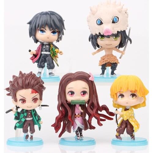 5PCS/Set Demon Slayer Figure Toys Kimetsu no Yaiba Kamado Tanjirou Nezuko Zenitsu Giyuu Inosuke Cute Action Figure Model Toy