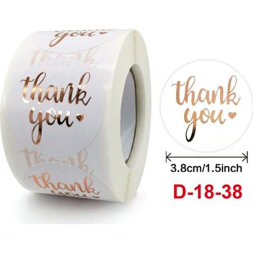 500pcs 1.5inch Rose Gold Foil Thank You Sticker Fwith Heart Gift Seal Labels Shipping Sticker for Decoration, Envelope,Packaging
