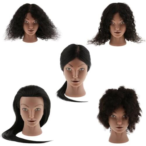 African American Cosmetology Silicone Training Mannequin Head Human Hair Hairdressing Mannequin Head Hairdressing Practice Tool